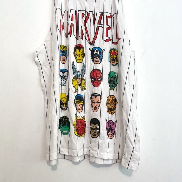 FOREVER 21 x MARVEL Striped Marvel Muscle Tee White Avengers Graphic Tank Top S - Picture 4 of 12